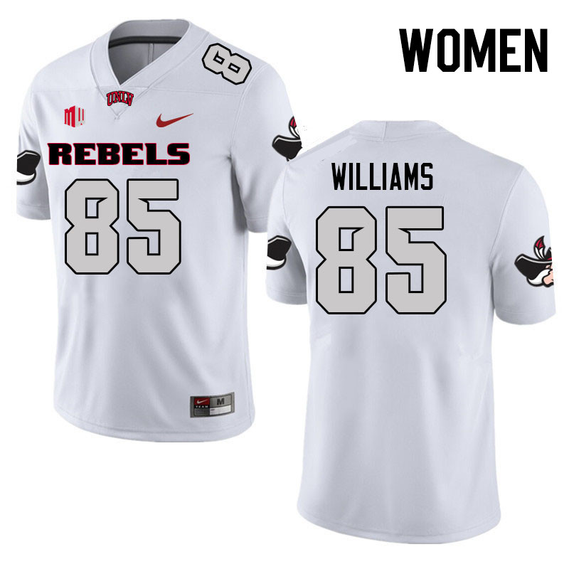 Women #85 Charlie Williams UNLV Rebels College Football Jerseys Stitched Sale-White - Click Image to Close